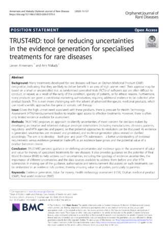 TRUST4RD – Tool for Reducing Uncertainties in the evidence generation for Specialized Treatments for Rare Diseases