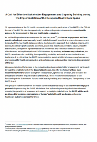 RWE4Decisions Contribution to a Call for Effective Stakeholder Engagement and Capacity Building during the Implementation of the EHDS (5 March 2025)